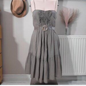 Gap Vintage Sandy Taupe Drop Waist Pleated Strappy Midi Dress